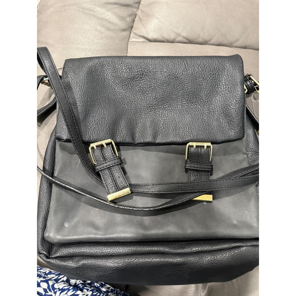Steve Madden Black Faux Leather Foldover Flap Buckle Shoulder Bag Purse‎